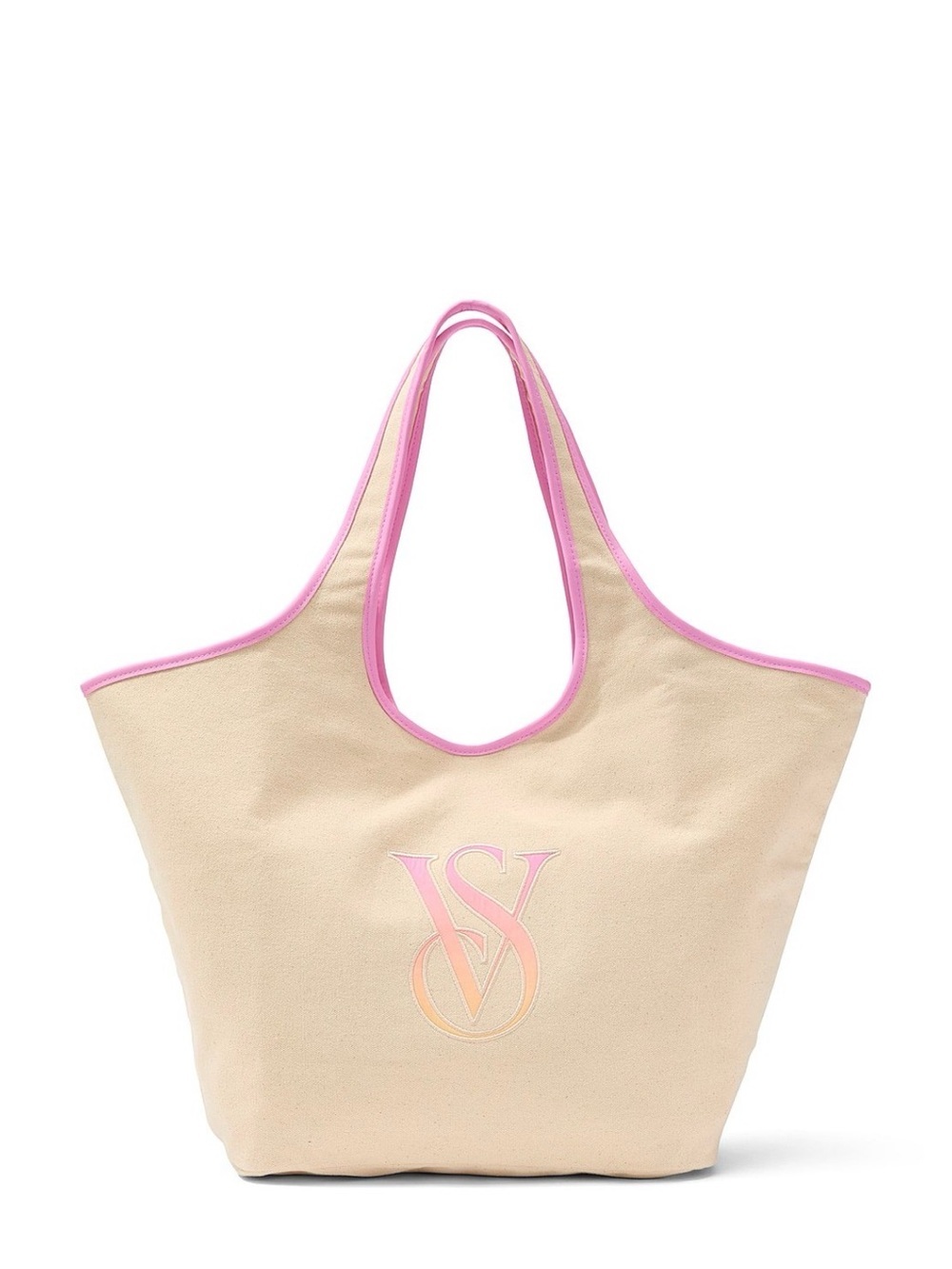 Victoria's Secret Beige Canvas Tote with Pink Trim